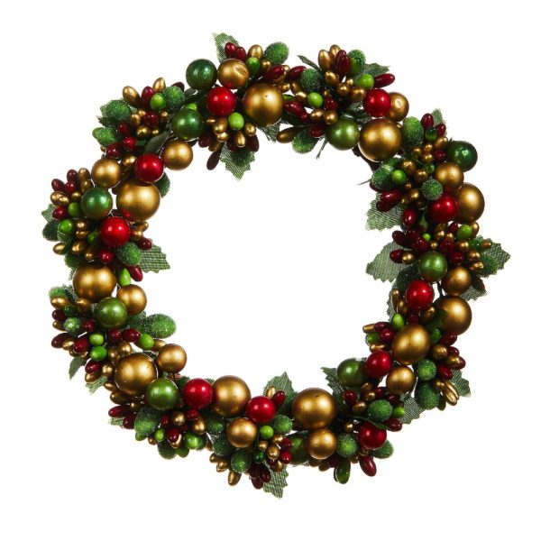 Beaded Berry Mini Wreath-Candle