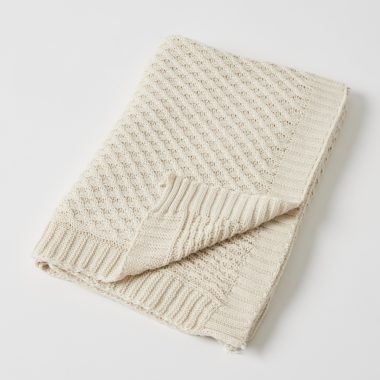 Natural Basket Weave Knit Blanket