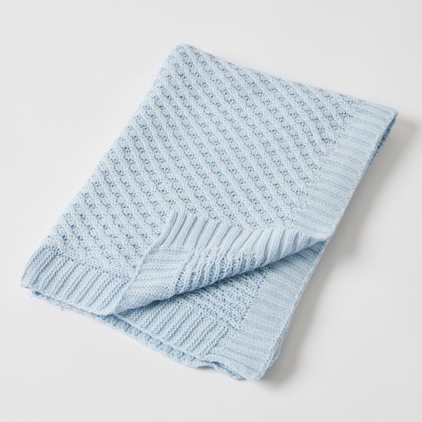 Blue Basket Weave Knit Blanket