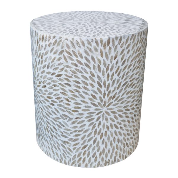 Nacre Drum Side Table Pearl