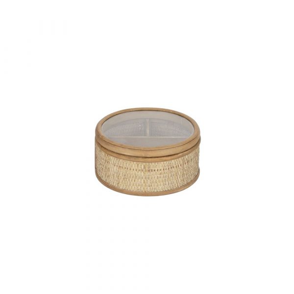 Reyna Rattan Round Jewel Box 21x10cm Nat