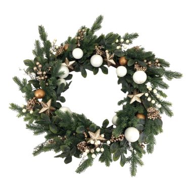 WREATH GOLD WHITE BALLS