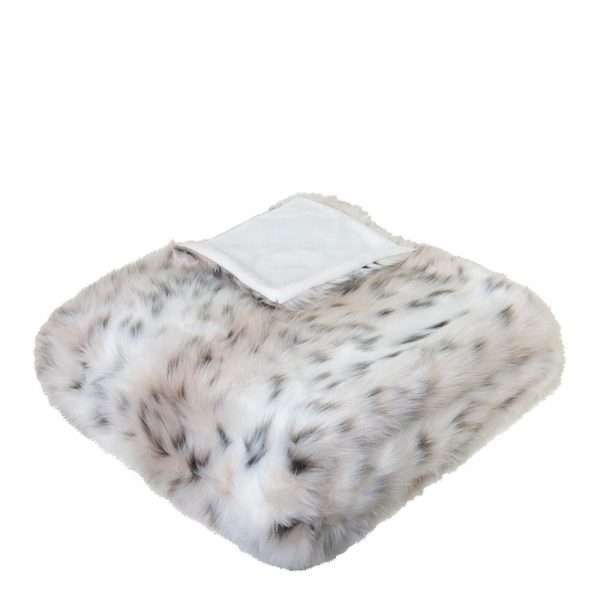 Snow Leopard Faux Fur Throw White & Grey