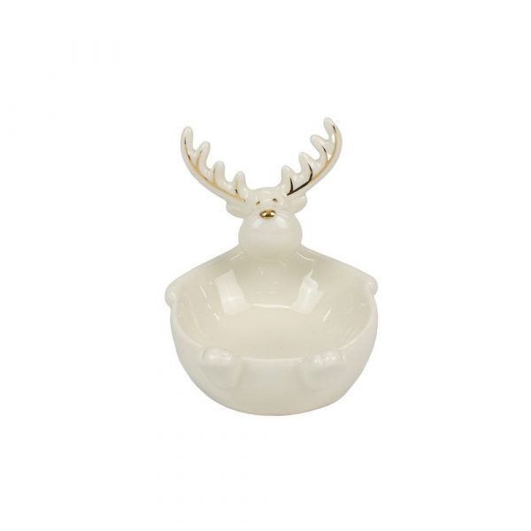 Ceramic Deer Bowl White/Gold