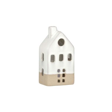 House Tealight Holder Cer 7x5x15cm White