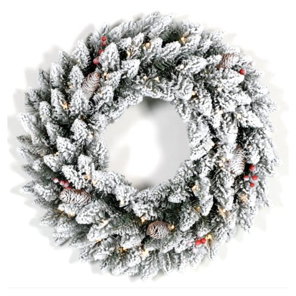 60 CM ASPEN FIR SNOW WREATH - 50 LED