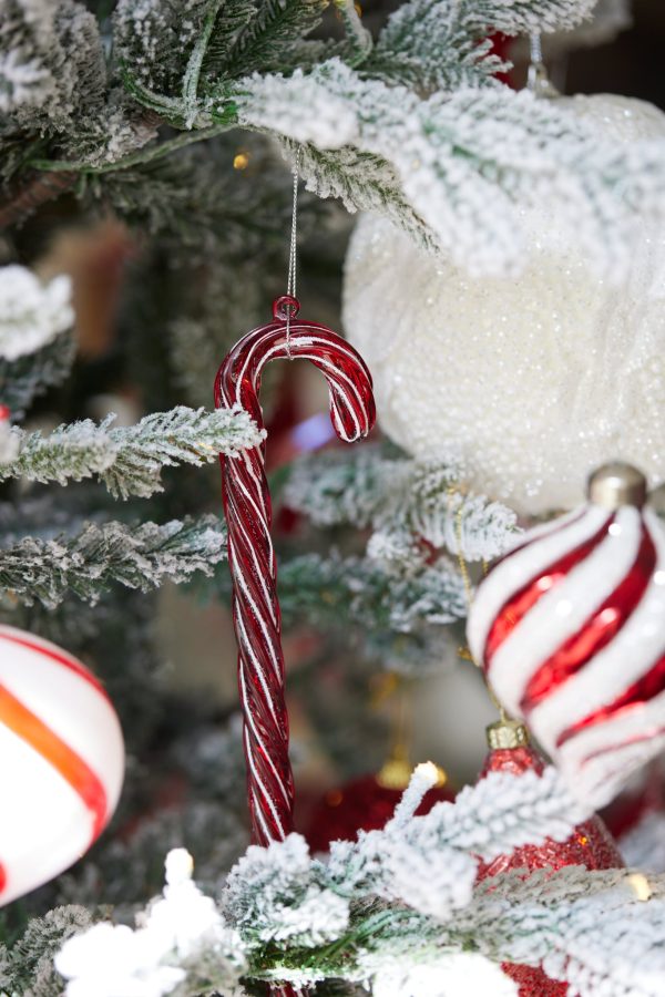 GLASS RED CANDY CANE HANGING