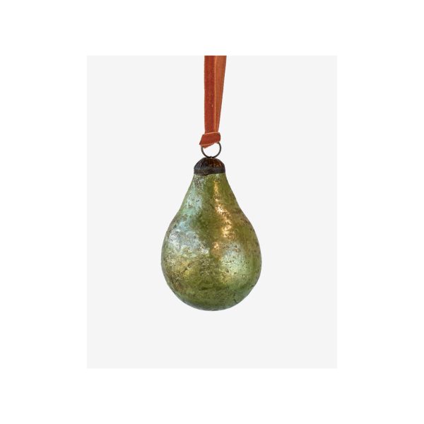 GLASS PEAR DECOR ANTQ.GREEN 8CM