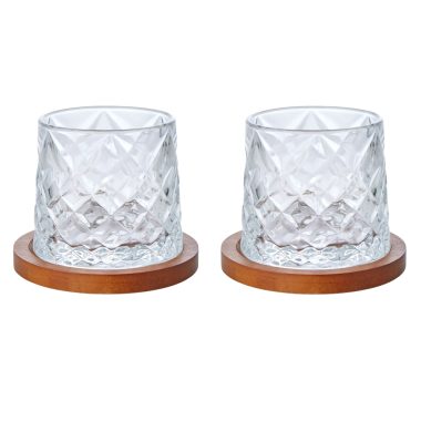 Etched Whisky Glasses with Coasters S/2