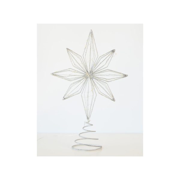 STAR TREE TOPPER LIGHT UP SILVER 38cm